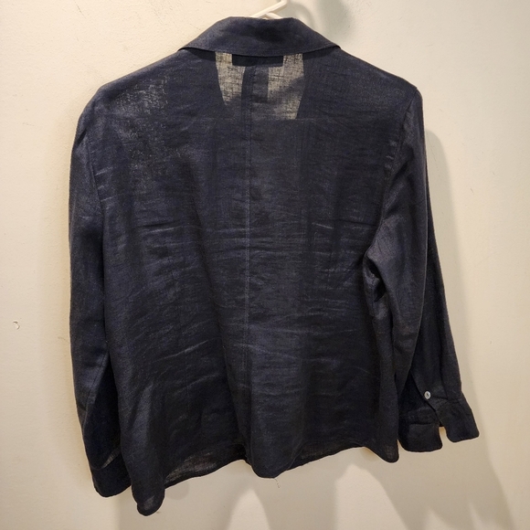 JONES NEW YORK Black 100% Linen Button Down Blouse size 12 - Picture 3 of 10